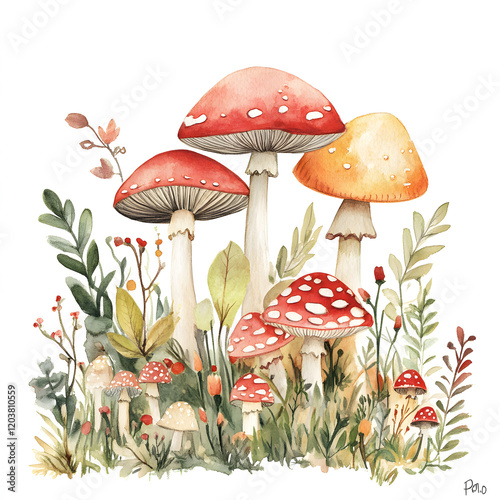 Playful and Soft Watercolor Mushroom for Children’s Space