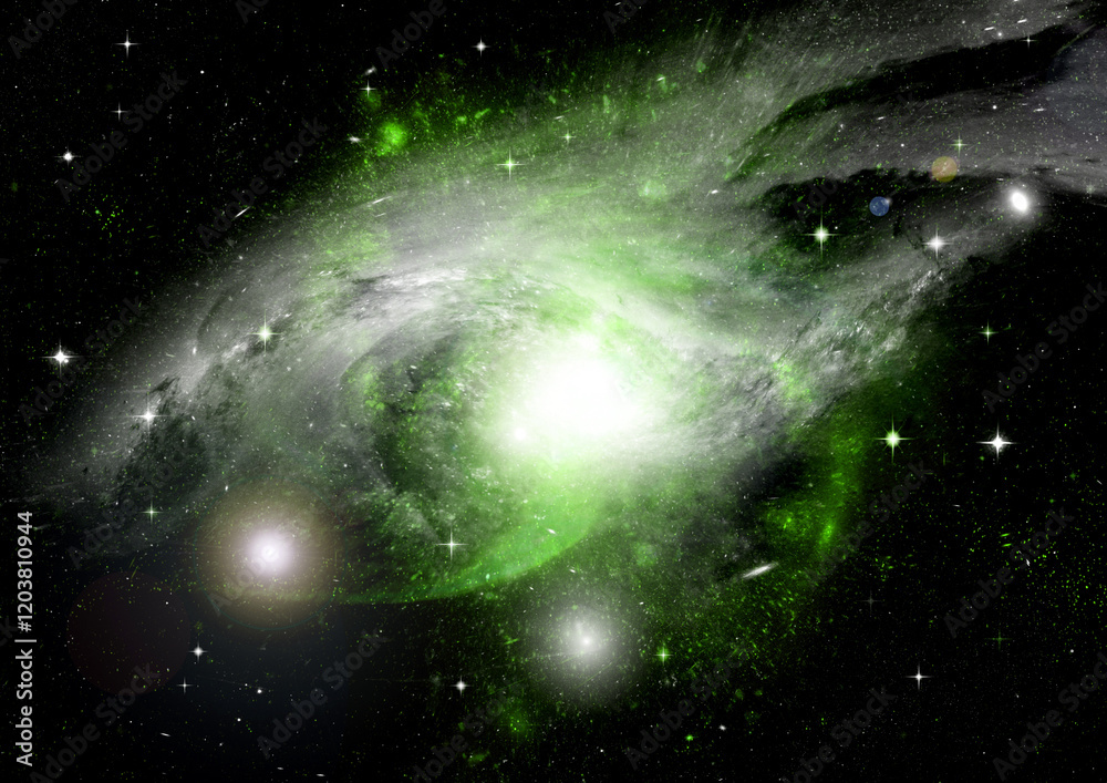 Stars. of a planet and galaxy in a free space Elements of this image furnished by NASA