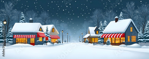 Wallpaper Mural Snowy Village Night Street Scene Torontodigital.ca