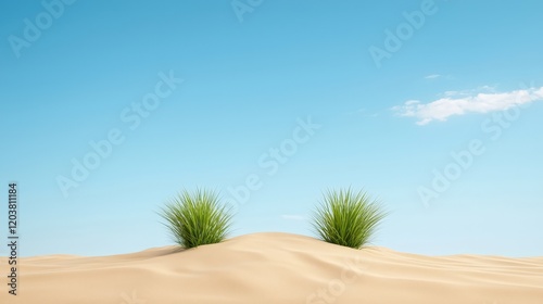 Sparse Grass on Sandy Dune Under Clear Blue Sky