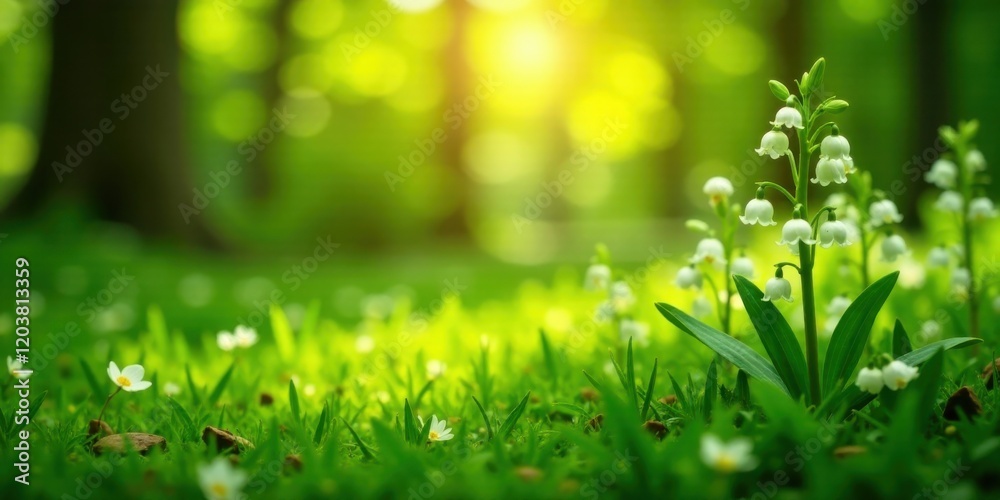 Lush Spring Meadow with Delicate White Flowers Basking in Sunlight's Golden Embrace Lush Spring Meadow with Delicate White Flowers Basking in Sunlight's Golden Embrace