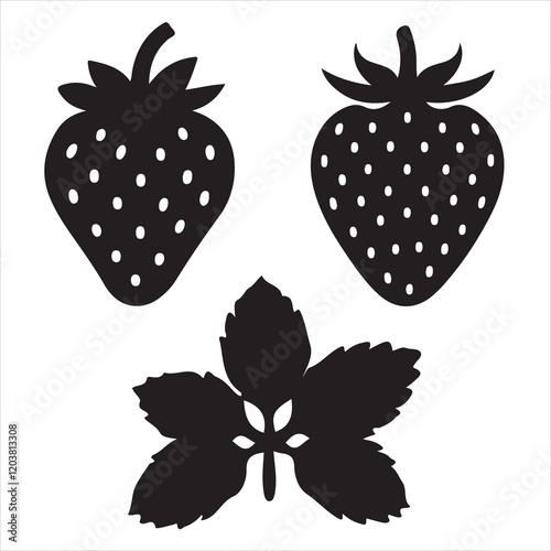 set of black vector various strawberries silhouette