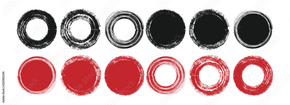 Set of grunge circles shapes on a white background. Paint brush stamp collection. Grunge round shape. Vector trendy illustration. Set of grunge circles shapes on a white background. Paint brush stamp collection. Grunge round shape. Vector trendy illustration.