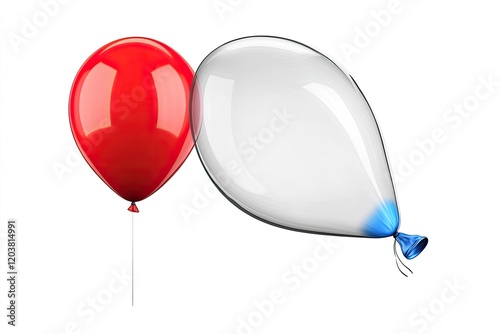 Colorful red and clear balloon side by side against a white background, showcasing festive decoration photo