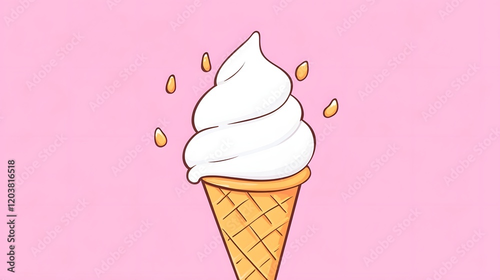 Creamy Ice Cream Cone with Exaggerated Swirls and Drips on Pastel Pink Background Creamy Ice Cream Cone with Exaggerated Swirls and Drips on Pastel Pink Background