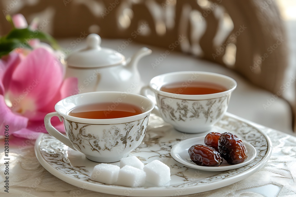 A Traditional Arabic Tea Served in Delicate Cups. A Traditional Arabic Tea Served in Delicate Cups.