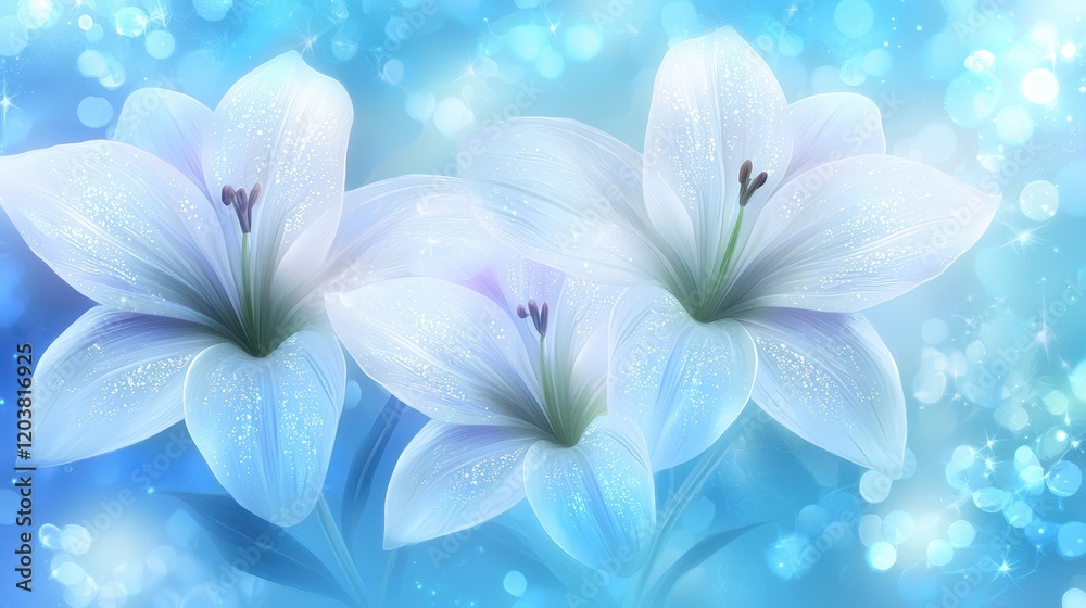Fototapeta premium A fantasy-themed floral and vine pattern glowing softly in hues of teal and lavender. The delicate design winds endlessly, creating a serene and magical ambiance reminiscent of an enchanted 