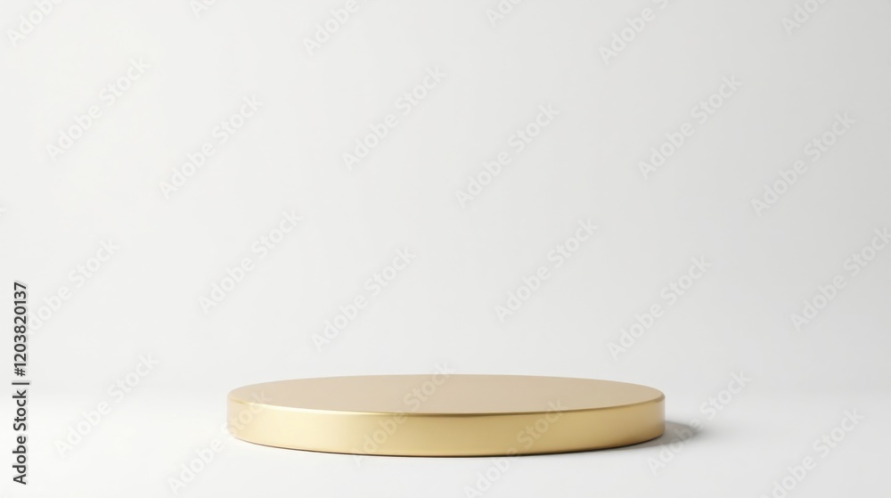 A Single, Polished, Circular, Golden Pedestal on a White Background, Ideal for Product Displays and Elegant Presentations A Single, Polished, Circular, Golden Pedestal on a White Background, Ideal for Product Displays and Elegant Presentations