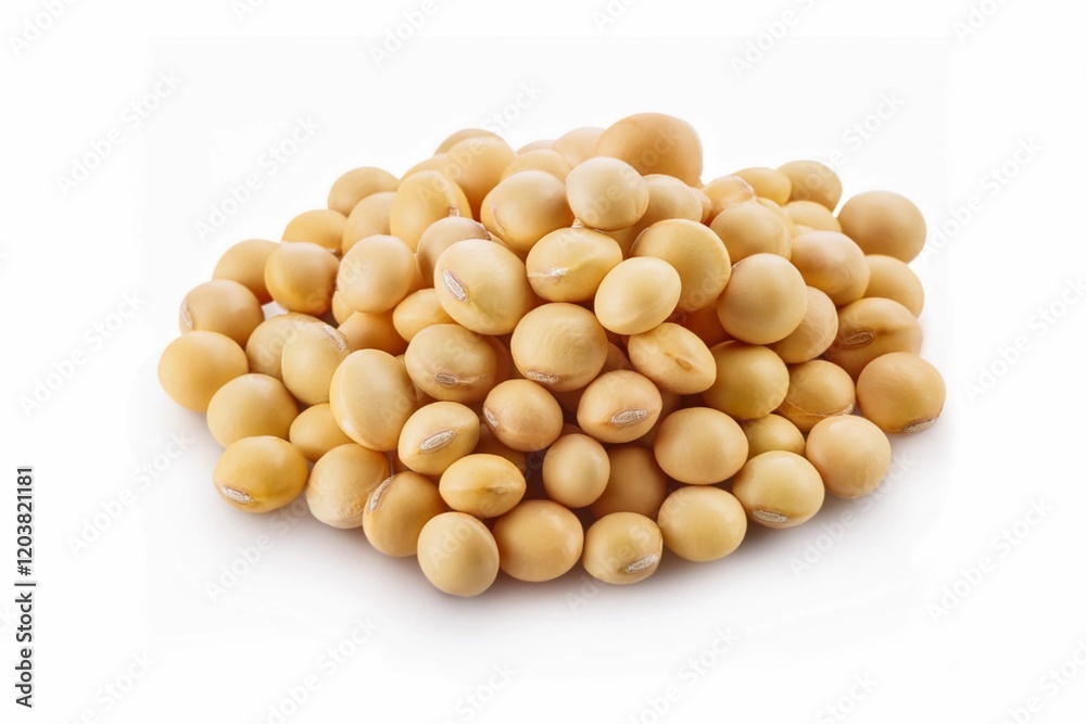 Dried soybeans, also soy beans or soya beans. Whole and raw seeds of the legume and oilseed Glycine max, with a very high protein and oil content. Isolated on white Dried soybeans, also soy beans or soya beans. Whole and raw seeds of the legume and oilseed Glycine max, with a very high protein and oil content. Isolated on white