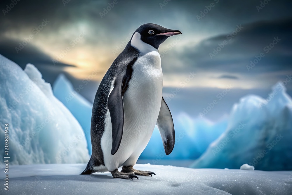 Fototapeta premium Majestic Penguin in Frozen Landscape: Black and White Minimalist Photography