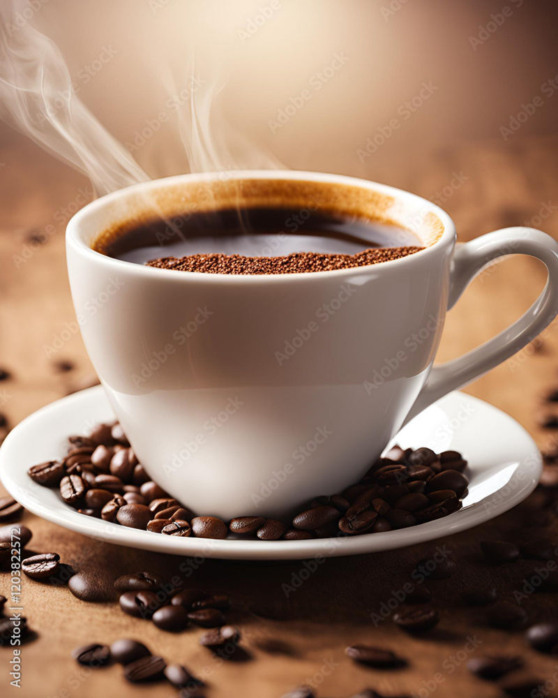 Fototapeta premium premium, AI-image, refreshing, coffee, gif, coffee-lovers, drink, hot, cup, steaming, aroma, cozy, cafe, morning, barista, creamy, stylish, trendy, elegant, inviting, beverage, warm, foam, latte, espr