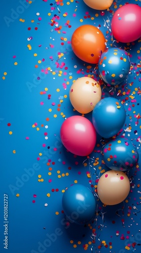 Colorful balloons and confetti create a festive atmosphere for a celebration ...