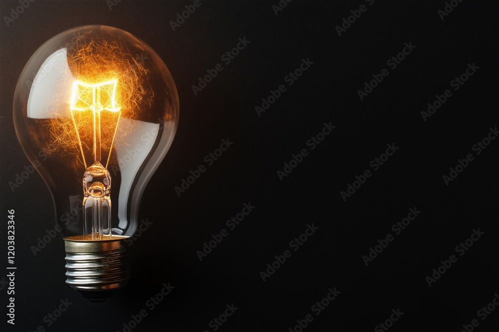 Close-up of a glowing traditional light bulb on a dark background Close-up of a glowing traditional light bulb on a dark background