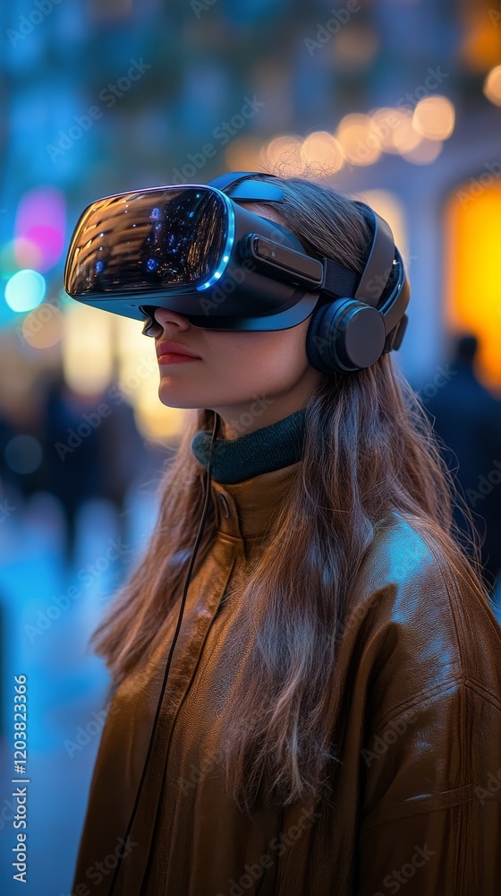 Virtual reality experience in a city setting during a rainy evening Virtual reality experience in a city setting during a rainy evening
