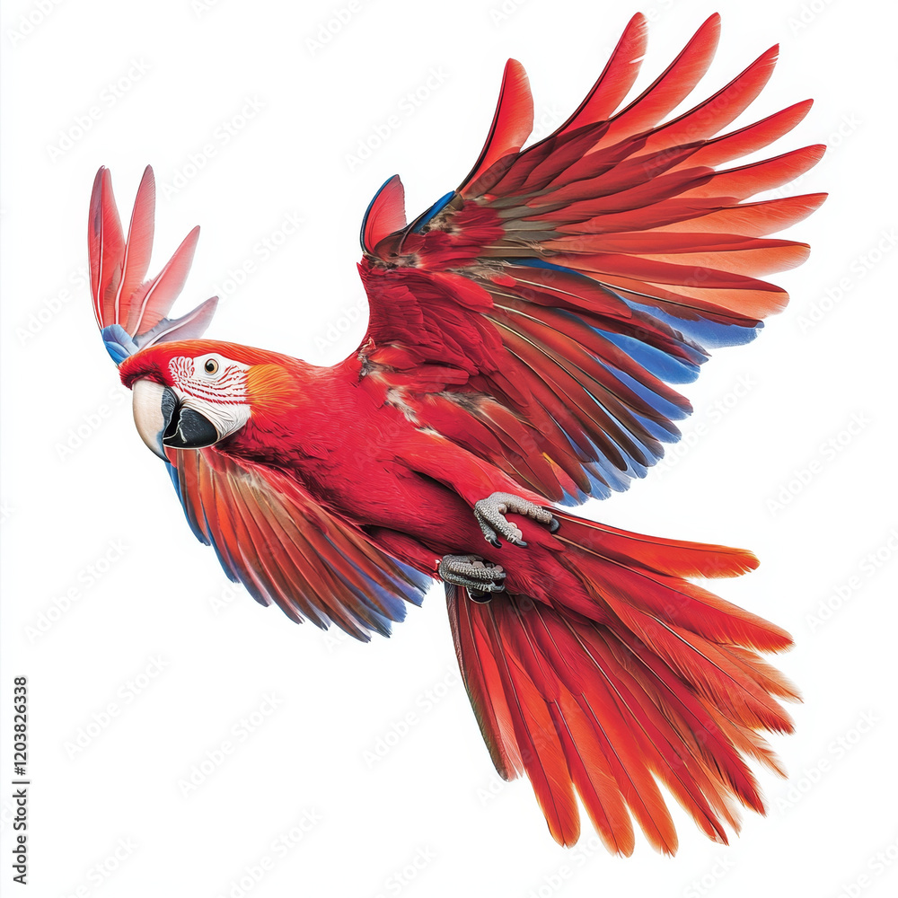 Fototapeta premium Scarlet Macaw in Flight: Vivid Red Plumage.