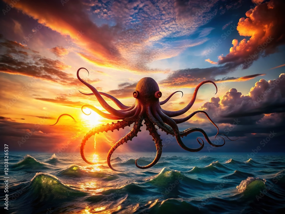 Majestic Squid Silhouette Aerial View - Ocean Wildlife Photography