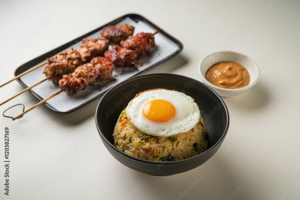 Delicious Fried Rice with Satay and Peanut Sauce Delicious Fried Rice with Satay and Peanut Sauce