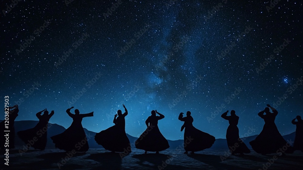 Sufi whirling dancers perform under Milky Way's starry night sky Sufi whirling dancers perform under Milky Way's starry night sky