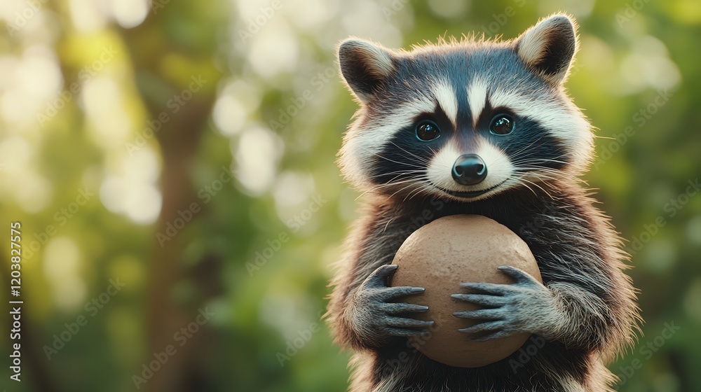 Adorable Raccoon Holding a Clay Globe in a Lush Forest Backdrop Adorable Raccoon Holding a Clay Globe in a Lush Forest Backdrop