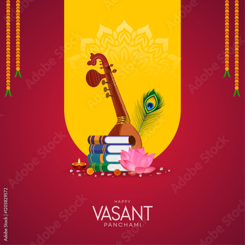Vasant Panchami Poster, Saraswati Puja, Vasant Panchami Post Illustration Art.

