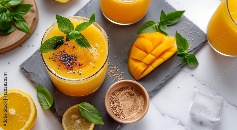 Refreshing Mango Smoothie with Basil and Chia Seeds Refreshing Mango Smoothie with Basil and Chia Seeds