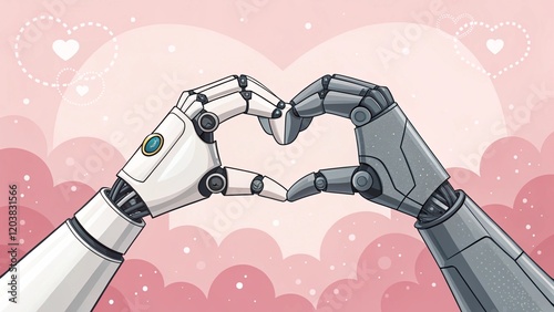 Robot Hand in Heart-shaped Position, AI love technology. Futuristic Love