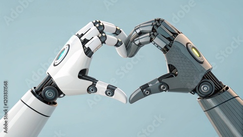 Robot Hand in Heart-shaped Position, AI love technology. Futuristic Love