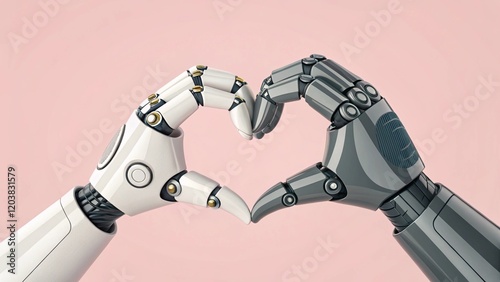 Robot Hand in Heart-shaped Position, AI love technology. Futuristic Love