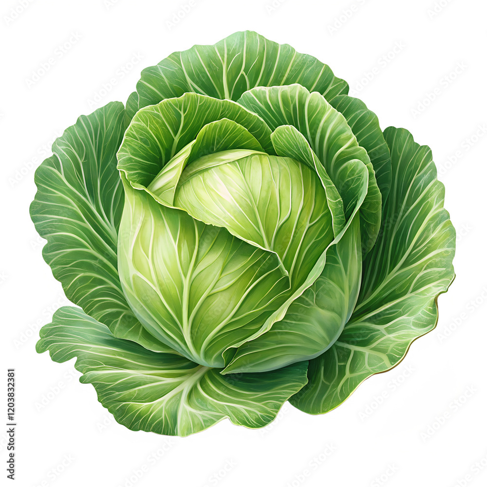 Obraz premium Green Cabbage Head, Crisp, Vibrant Veggie for Salads or Cooking