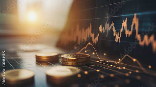 Abstract business Financial charts show a significant increase in profits in the stock market.This is driven by higher interest rates and continued growth. In the innovation world network of financial