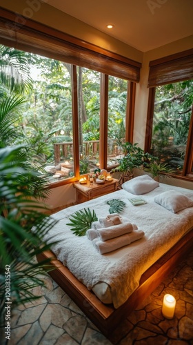 Relaxing spa experience surrounded by lush greenery in a serene tropical setting