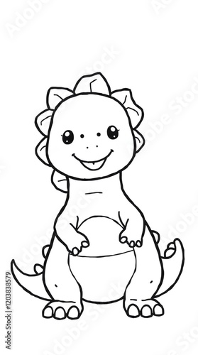 Generative AI. Dinosaur Coloring Page For Kids In Cute Style. Vertical. Ready To print