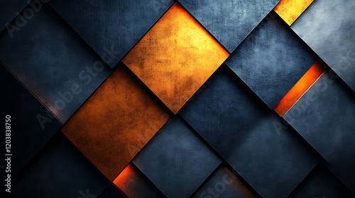 A geometric pattern of dark blue and gold diamond shapes with glowing edges, used as an uploadable media file. photo