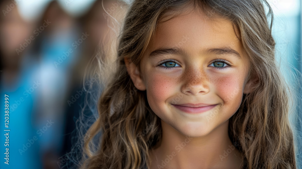 Portrait of a smiling girl with long brown hair and freckles Portrait of a smiling girl with long brown hair and freckles