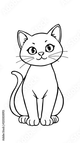 Generative AI. Cat Coloring Page For Kids In Cute Style. Vertical. Ready To print