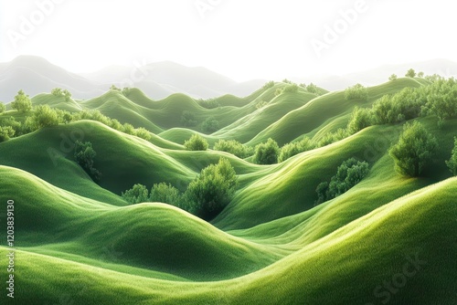 3drendered cartoonish green hills on a white background create a minimalistic summer landscape element appearing cute and playful perfect for design applications photo