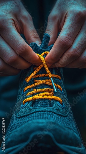 Lacing up sturdy hiking boots for an outdoor adventure in nature