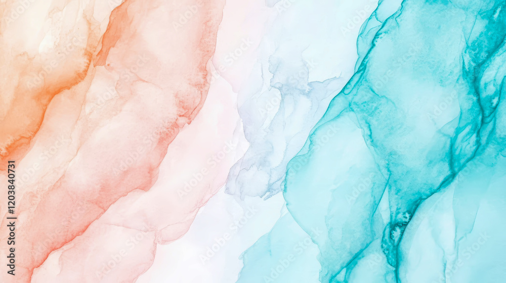 Naklejka premium Abstract Fluid Art Painting: Coral and Teal Swirls