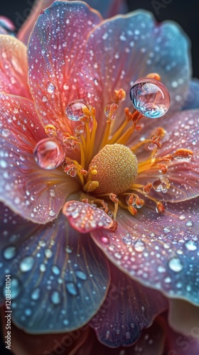 Colorful flower with water droplets enhances natural beauty in a vibrant display