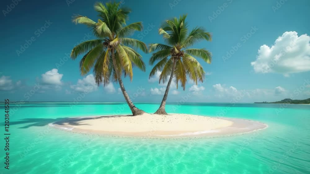 Paradise tropical desert island with two palms Paradise tropical desert island with two palms