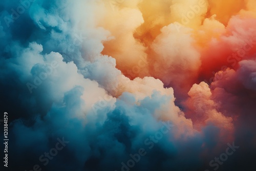 Colorful clouds display vibrant hues during sunset over a serene landscape