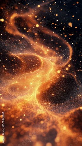 Flowing waves of light and particles create an abstract visual display in dar...