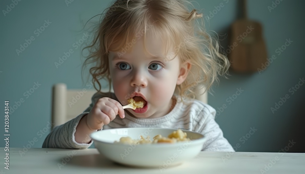 A young girl is eating a bowl of food A young girl is eating a bowl of food