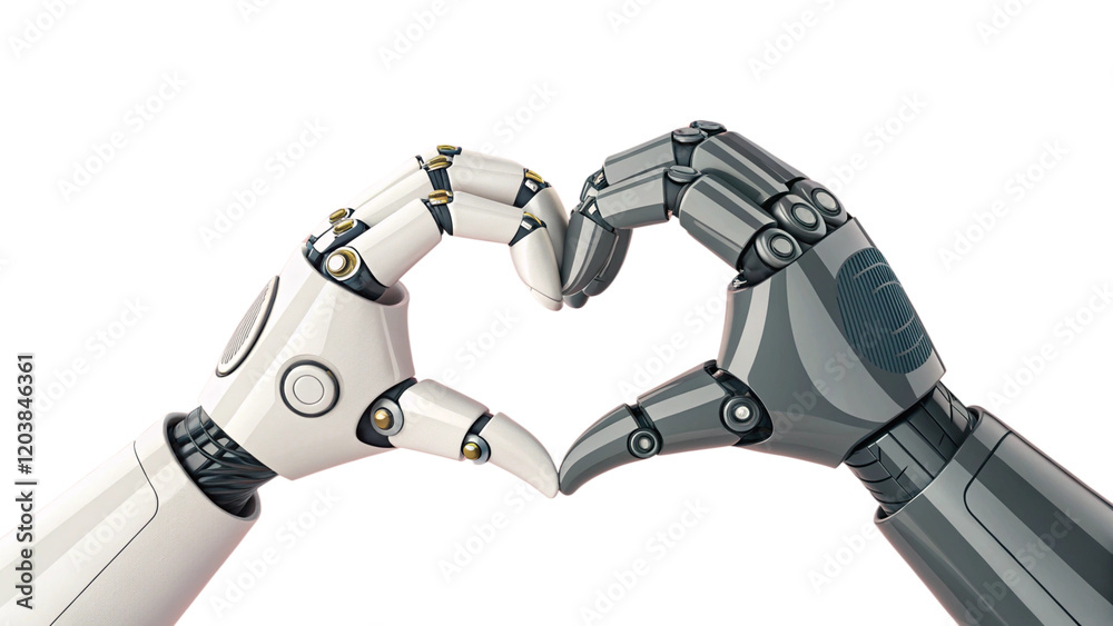 Robot Hand in Heart-shaped Position, AI love technology. Futuristic Love Robot Hand in Heart-shaped Position, AI love technology. Futuristic Love