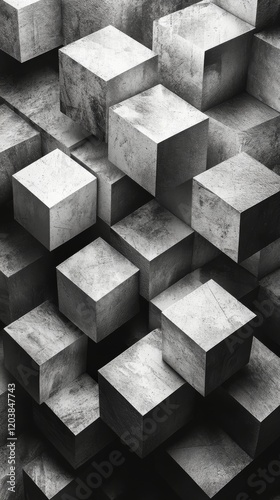 Textured arrangement of gray cubes creating a modern abstract design with dep...