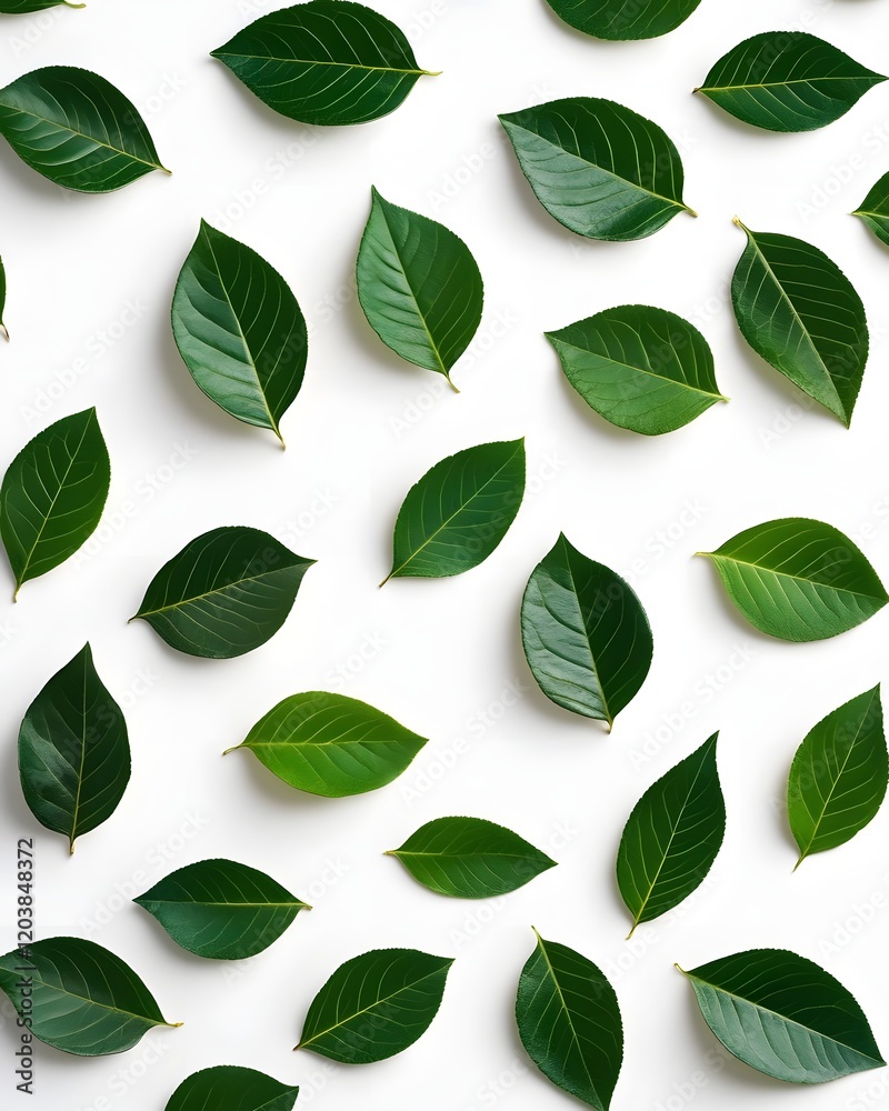 A flat lay of various green leaves on a white background, showcasing natural beauty and texture. A flat lay of various green leaves on a white background, showcasing natural beauty and texture.