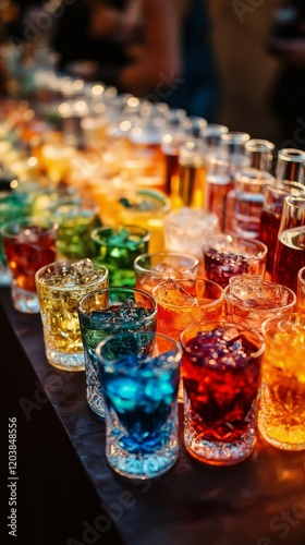 Colorful assortment of refreshing drinks served at a summer gathering in a ga...