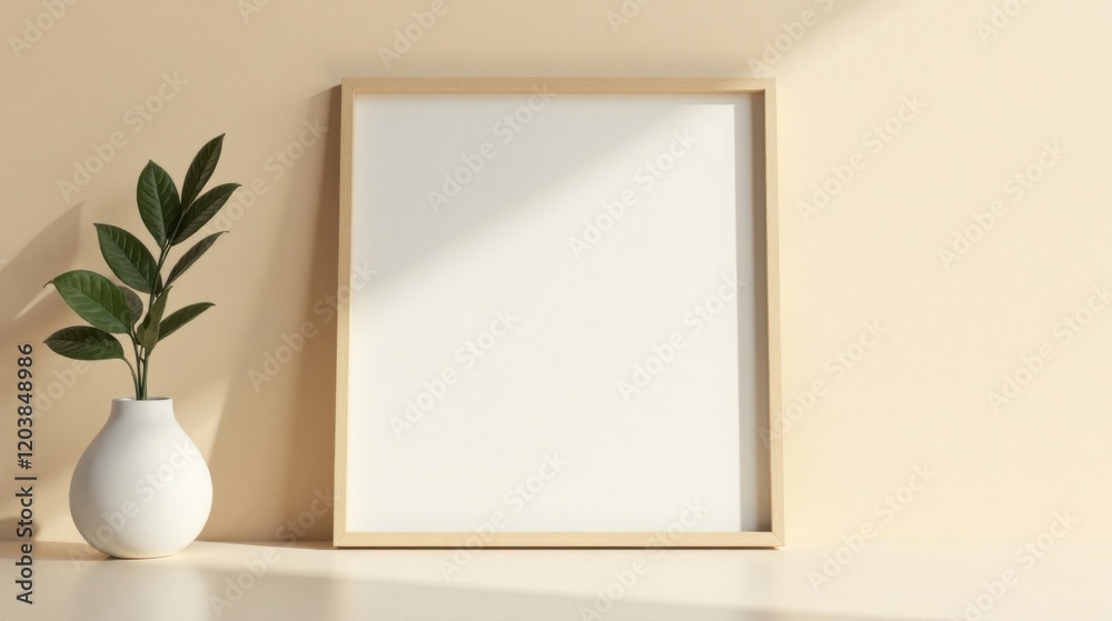 Minimalist Home Decor Blank Frame with Simple Plant in a Vase Minimalist Home Decor Blank Frame with Simple Plant in a Vase