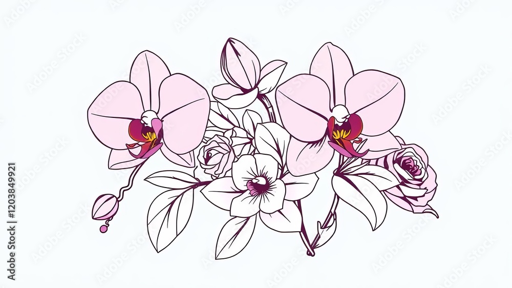 Hand drawn botanical flowers line art vector collection of rose lily orchid designs for print branding cosmetic poster, cosmetic, drawn Hand drawn botanical flowers line art vector collection of rose lily orchid designs for print branding cosmetic poster, cosmetic, drawn