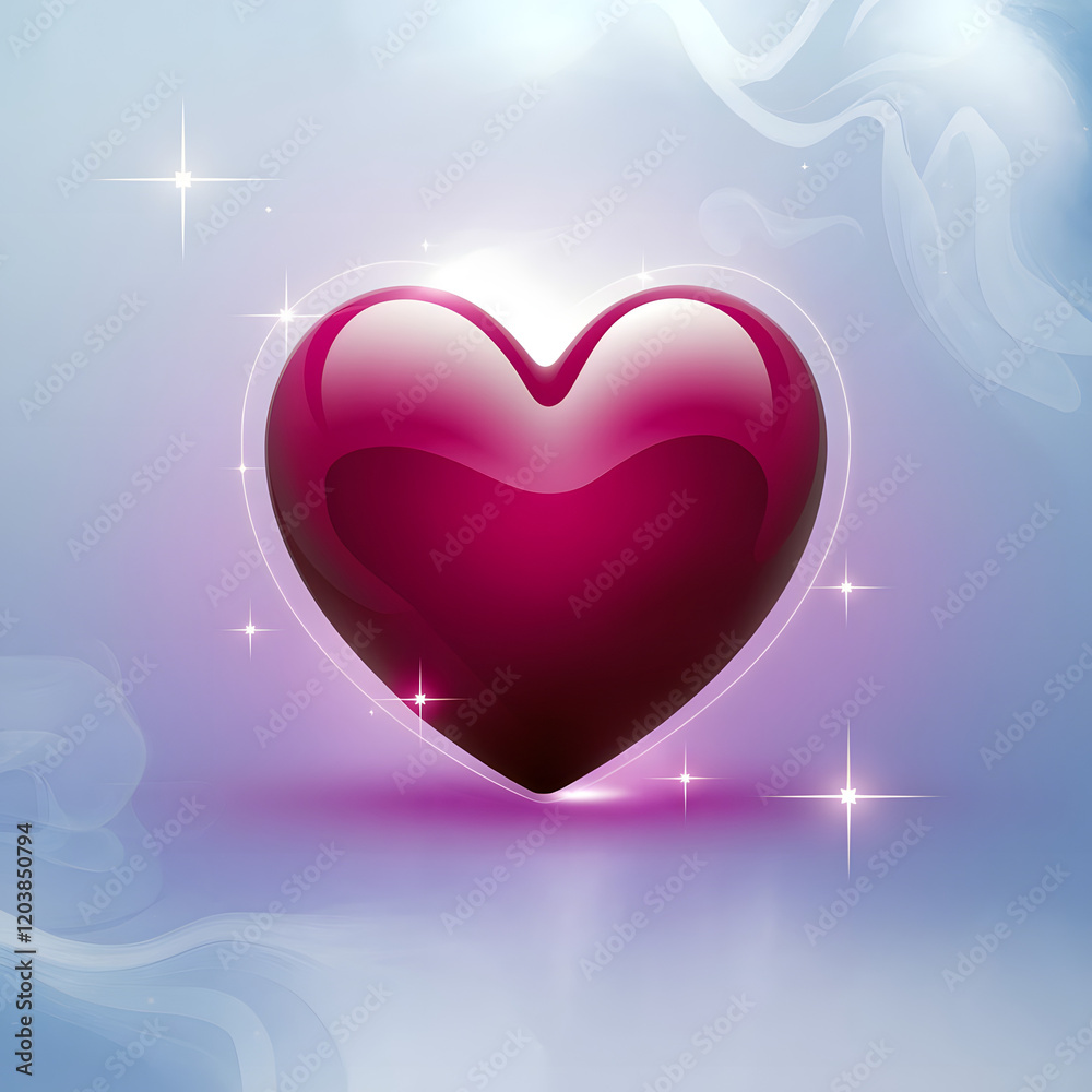 A conceptual art piece with a 2D illustration of a deep red heart softly glowing against an ethereal white background. A conceptual art piece with a 2D illustration of a deep red heart softly glowing against an ethereal white background.